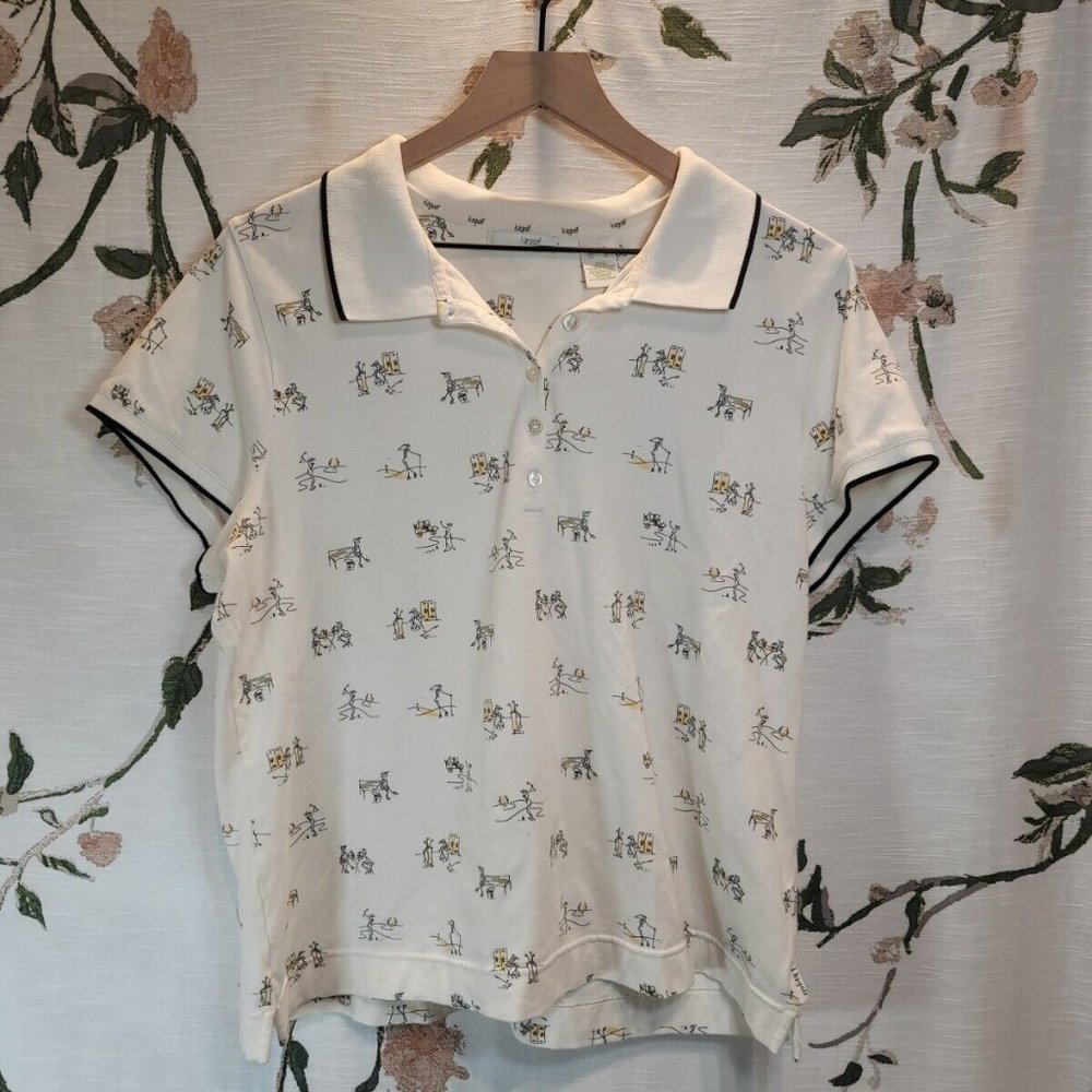 Liz Golf Ivory Golfing Ladies Print Polo Shirt Golf Preppy Spring